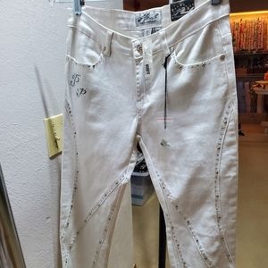 White Rhinestone Jeans with Fur on back pockets